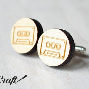 Cassette tape custom wood cufflinks, Personalized laser cut record player gifts, Best selling items for father of the bride for fathers day image 7