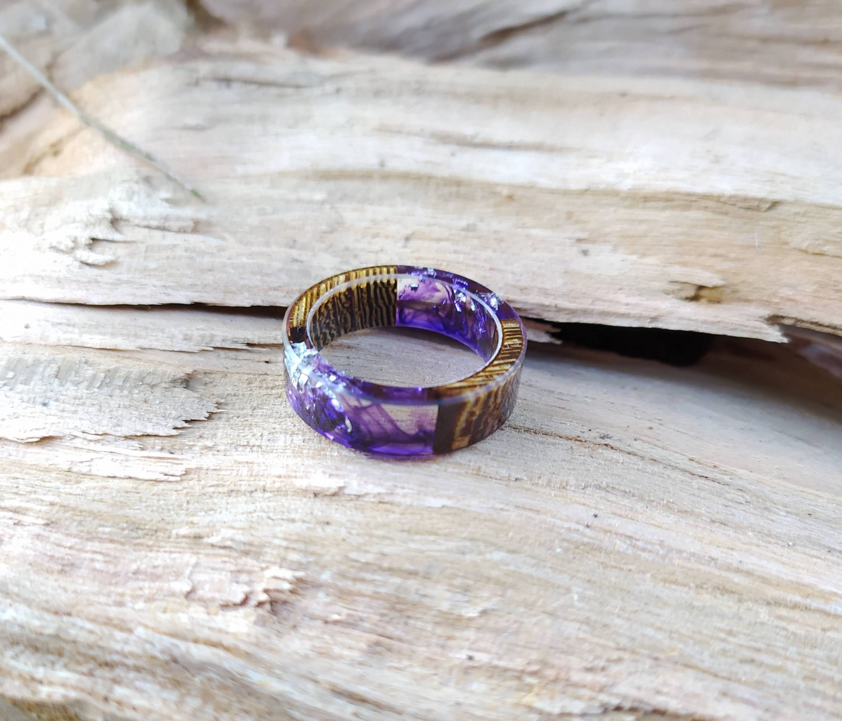 Epoxy Resin Wood Ring, Promise Engagement Gift, Mens Women Lesbian Jewelry,  Simple Wedding Band, Best Friend Birthday Gifts for Mom 