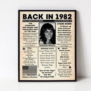 Personalized Back in 1982 NEWSPAPER Poster 1982 Facts 40th Birthday Trivia DIGITAL or PRINTED Personalized Gift image 1