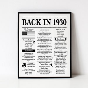 1930 | Back in 1930 | Fun Facts 1930 | Trivia | Birthday Sign 1930 | 16x20", 8x10", 5x7" INSTANT DOWNLOAD