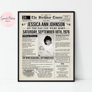 Personalized On The Day You Were Born Newspaper | Fun Facts Trivia | Birthday Stats | Horoscope Zodiac | Poster DIGITAL or PRINTED | ANY Age