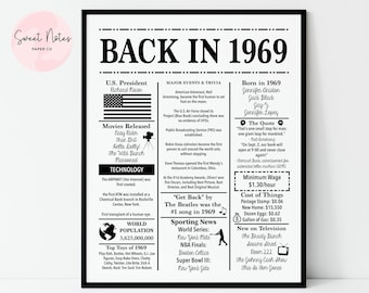 1969 | Back in 1969 | Fun Facts 1969 | Trivia | Birthday Sign 1969 | 16x20", 8x10", 5x7" INSTANT DOWNLOAD