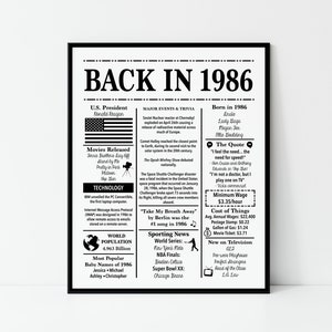 1986 | Back in 1986 | Fun Facts 1986 | Trivia | Birthday Sign 1986 | 16x20", 8x10", 5x7" INSTANT DOWNLOAD