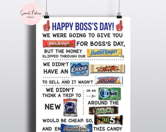 Boss's Day Appreciation | Candy Board | Candy Card | Candy Gram | Thank You | Gift | DIGITAL FILE | Printable 18x24" 8.5x11" | Gift
