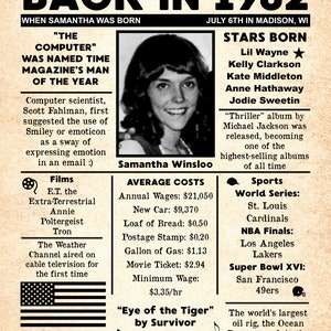 Personalized Back in 1982 NEWSPAPER Poster 1982 Facts 40th Birthday Trivia DIGITAL or PRINTED Personalized Gift image 2