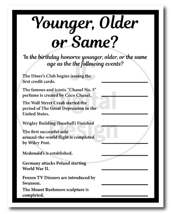 1939 Birthday Trivia Game 1939 Birthday Parties Instant Etsy