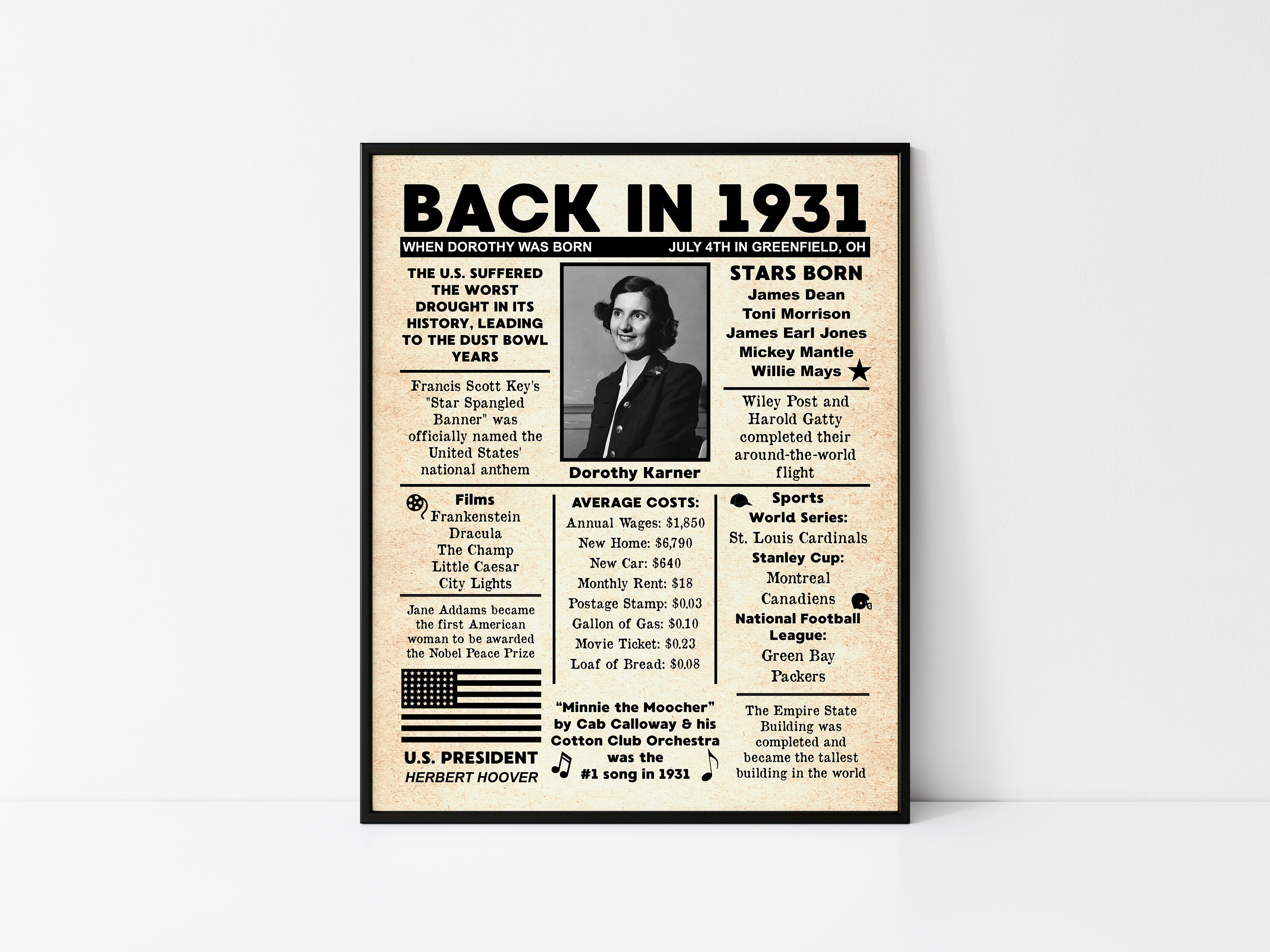 Personalized 90th Birthday Newspaper Poster 1931 Facts Etsy Personalized 90th Birthday Newspaper Poster 1931 Facts Etsy