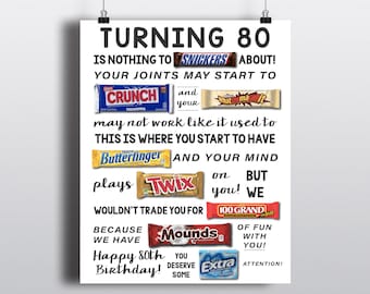 80th Birthday PRINTABLE Candy Poster | Birthday Candy Sign | 80th Birthday Ideas | Candygram | Funny Birthday Gift | DIY Digital