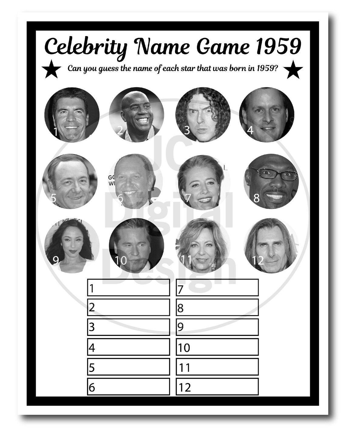 1959 Trivia Birthday Games Born in 1959 Printable Birthday - Etsy