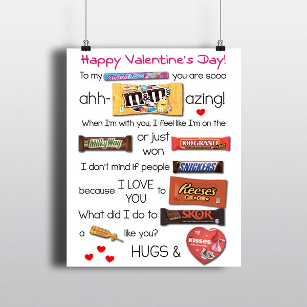 Valentine's Day PRINTABLE Candy Poster | Valentine Candy Sign | Happy Valentine's Day | Candygram | Funny Gift | DIY Digital