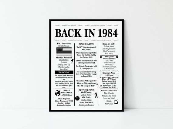 1984 Back in 1984 Black and White Poster Birthday 1984 Facts - Etsy
