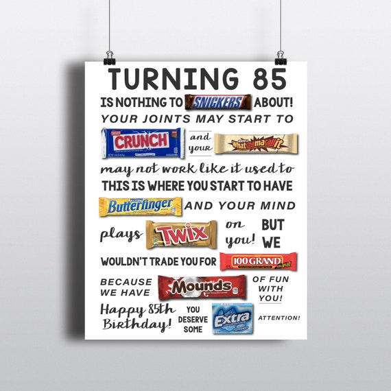 85th Birthday PRINTABLE Candy Poster Birthday Candy Sign - Etsy