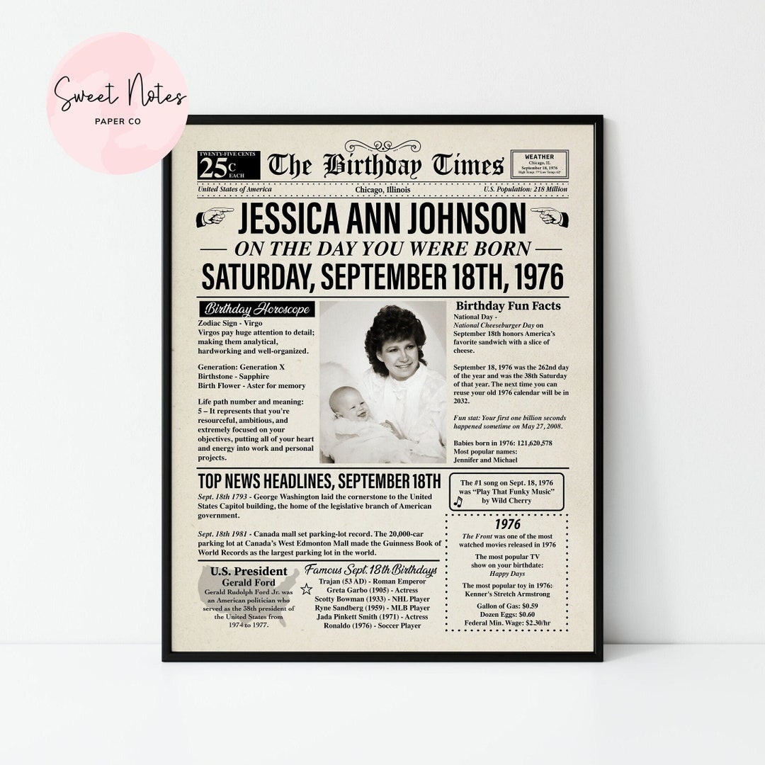 Personalized On The Day You Were Born Newspaper Fun Facts Etsy