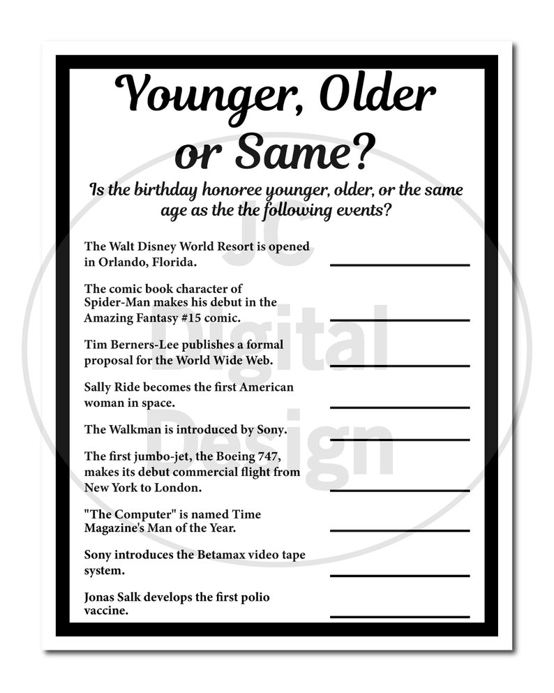 1970 birthday trivia game 1970 birthday parties fun game etsy