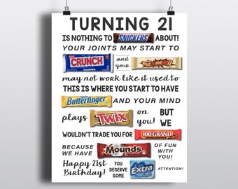 21st Birthday PRINTABLE Candy Poster | Birthday Candy Sign | 21st Birthday Ideas | Candy Gram | Funny Birthday Gift | DIY Digital