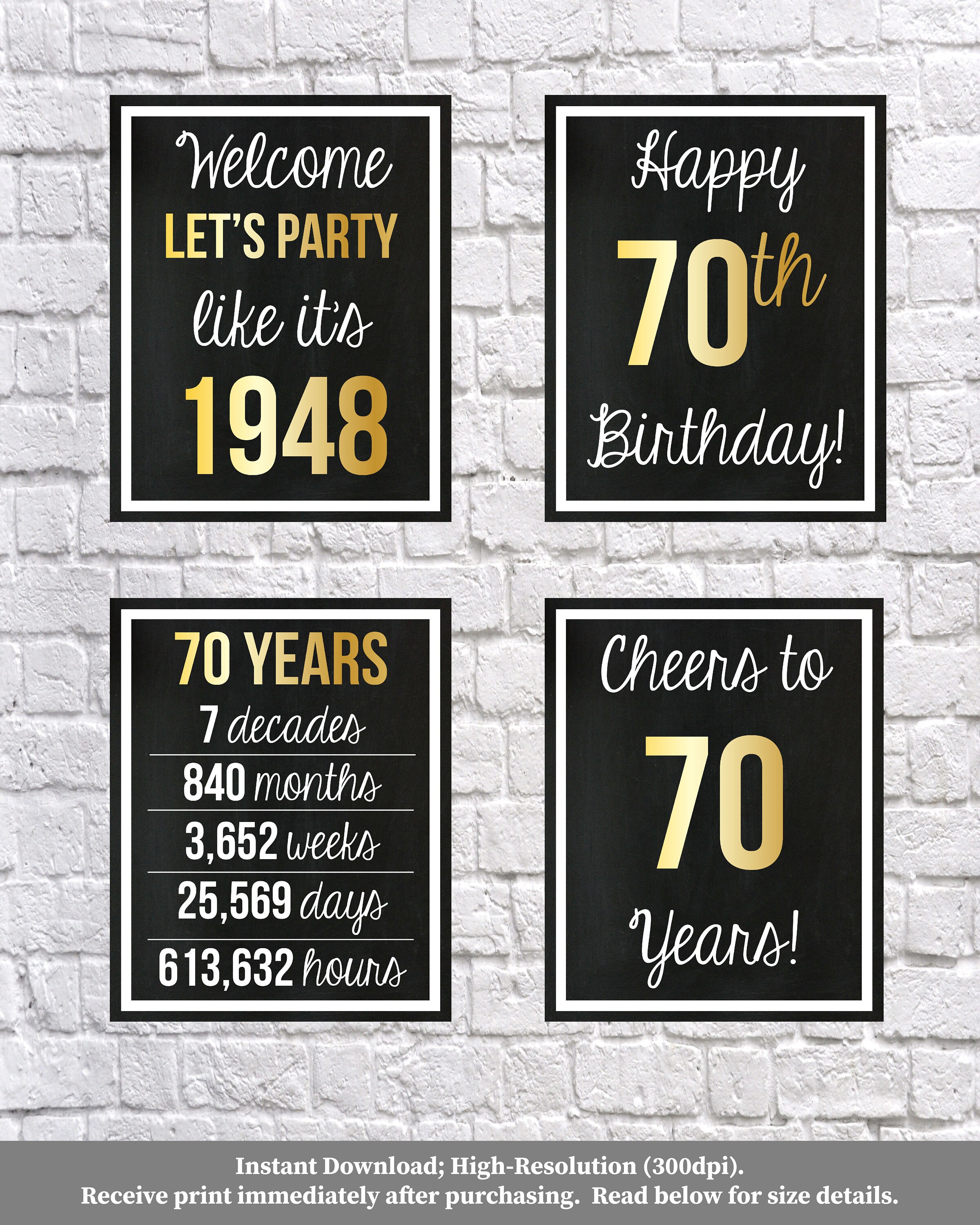70th Birthday GOLD 1948 Signs 70th Birthday DIGITAL