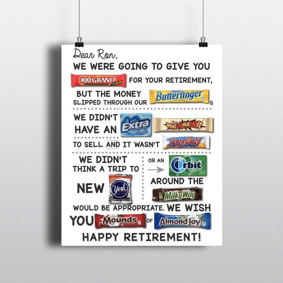 Retirement Candy Board Candy Card Best Wishes Funny Gift Etsy