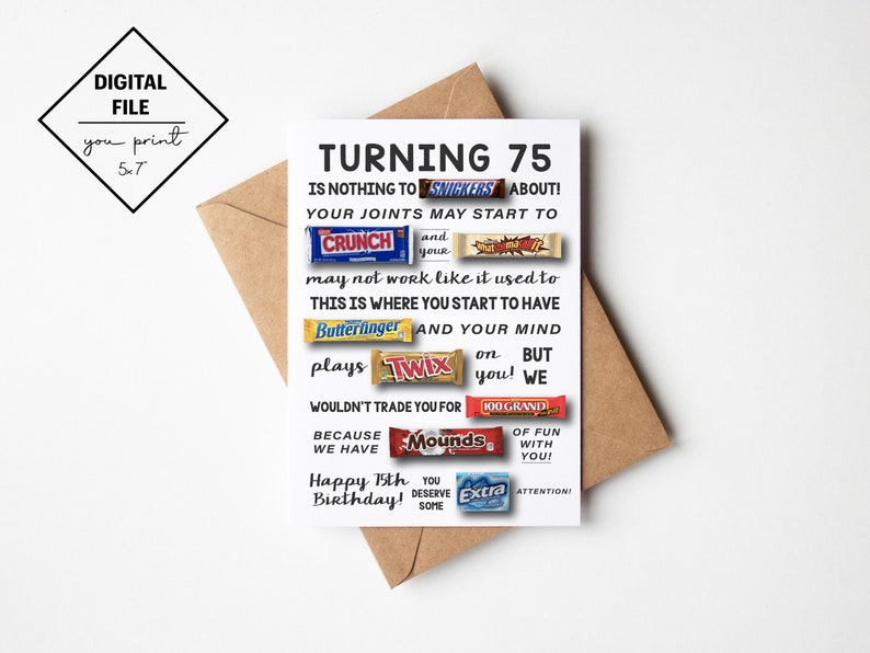 Free Printable Candy Gram For 75th Birthday