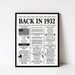 1932 Back in 1932 90th Birthday, black and white Poster, Birthday 1932 Facts 16X20