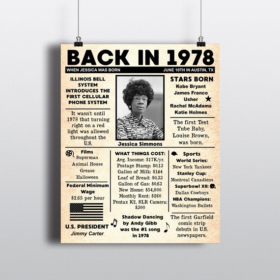 Personalized 1978 Birthday NEWSPAPER Poster 1978 Facts | Etsy