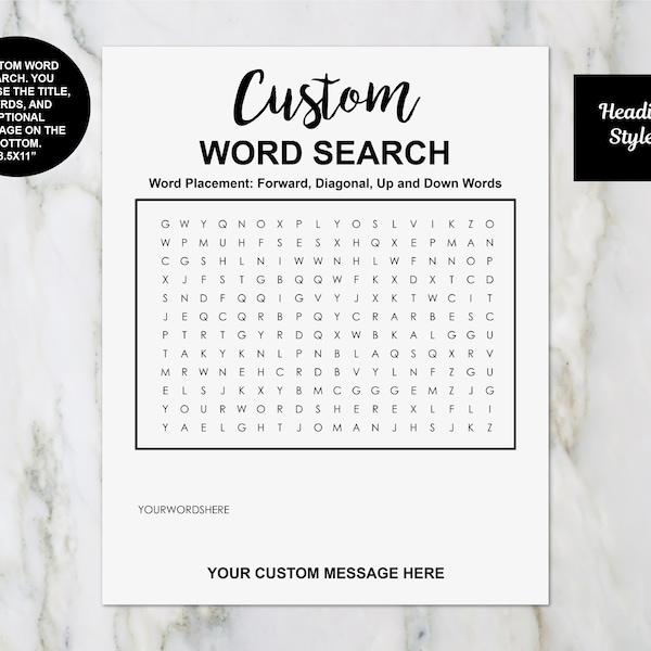 CUSTOM Word Search | Birthday Game | Baby Shower Game | Bridal Shower Game | Any Occasion | 8.5x11" DIGITAL FILE | Personalized Gift