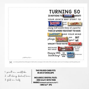 50th Birthday PRINTABLE Candy Gram Card Birthday Candy Foldable Card ...
