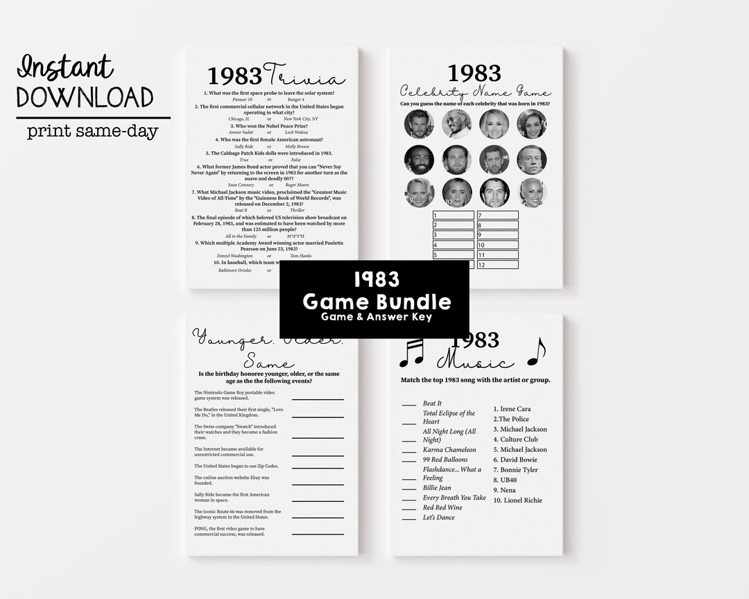 1983 40th Birthday Birthday Games Born in 1983 Printable Birthday Party ...
