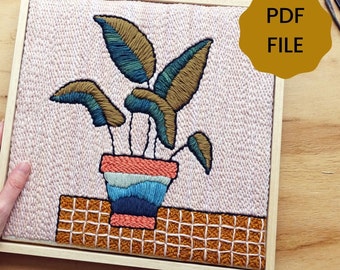 DIGITAL Punch Needle Pattern - Plant on table - with a digital guide - PDF