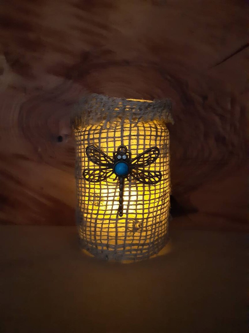 Vintage Style Dragonfly Hessian Candle Jar Lantern, Tea Light Holder Etsy