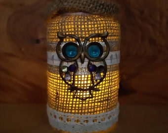 Hessian Owl candle jar lantern