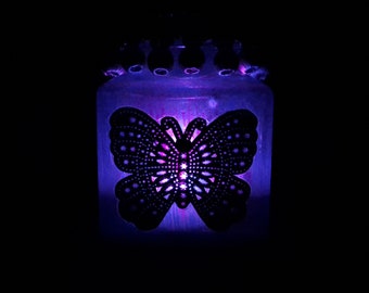 Blue and Gold Butterfly Tea Light Candle Lantern