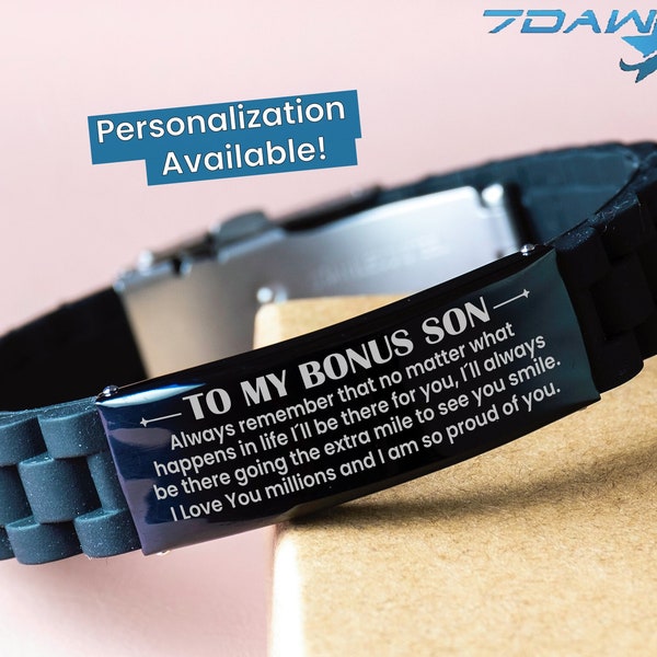 Bonus Son Bracelet from Stepmom, Step son gifts, Bonus Son Engraved Birthday Gifts for Step Son, Gift For Bonus Son, Stepson Birthday Gift