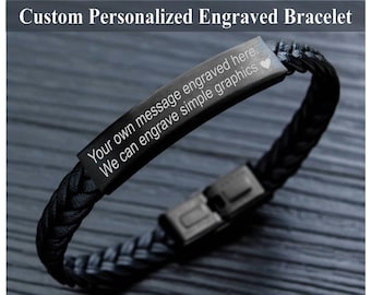 Personalized mens bracelet leather engraved bracelet with any text Gift Personalized Mens ID