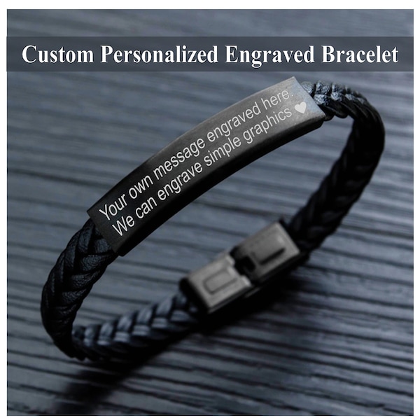 Personalized mens bracelet leather engraved bracelet with any text Gift Personalized Mens ID