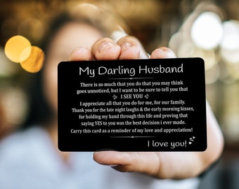 My Darling Husband Personalized Engraved Wallet Card Insert Gift Idea for Valentine Birthday Mens 5 Year Anniversary Giftsfrom Wife