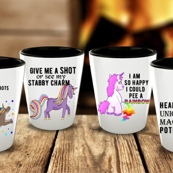 Unicorn Gifts - Funny Shot Glasses - Set of 4 - Bachelorette Party Gift - Birthday Shot Glass - Unicorns Funny Gifts Ideas - 21 Year Gifts