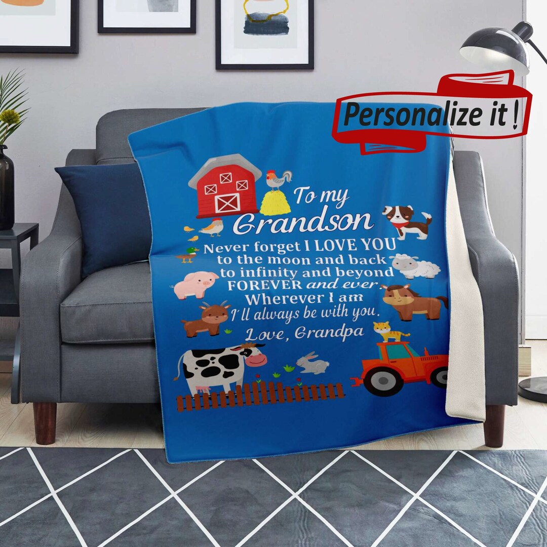Grandson Blanket From Grandpa Personalized Toddler Boys Farm Etsy