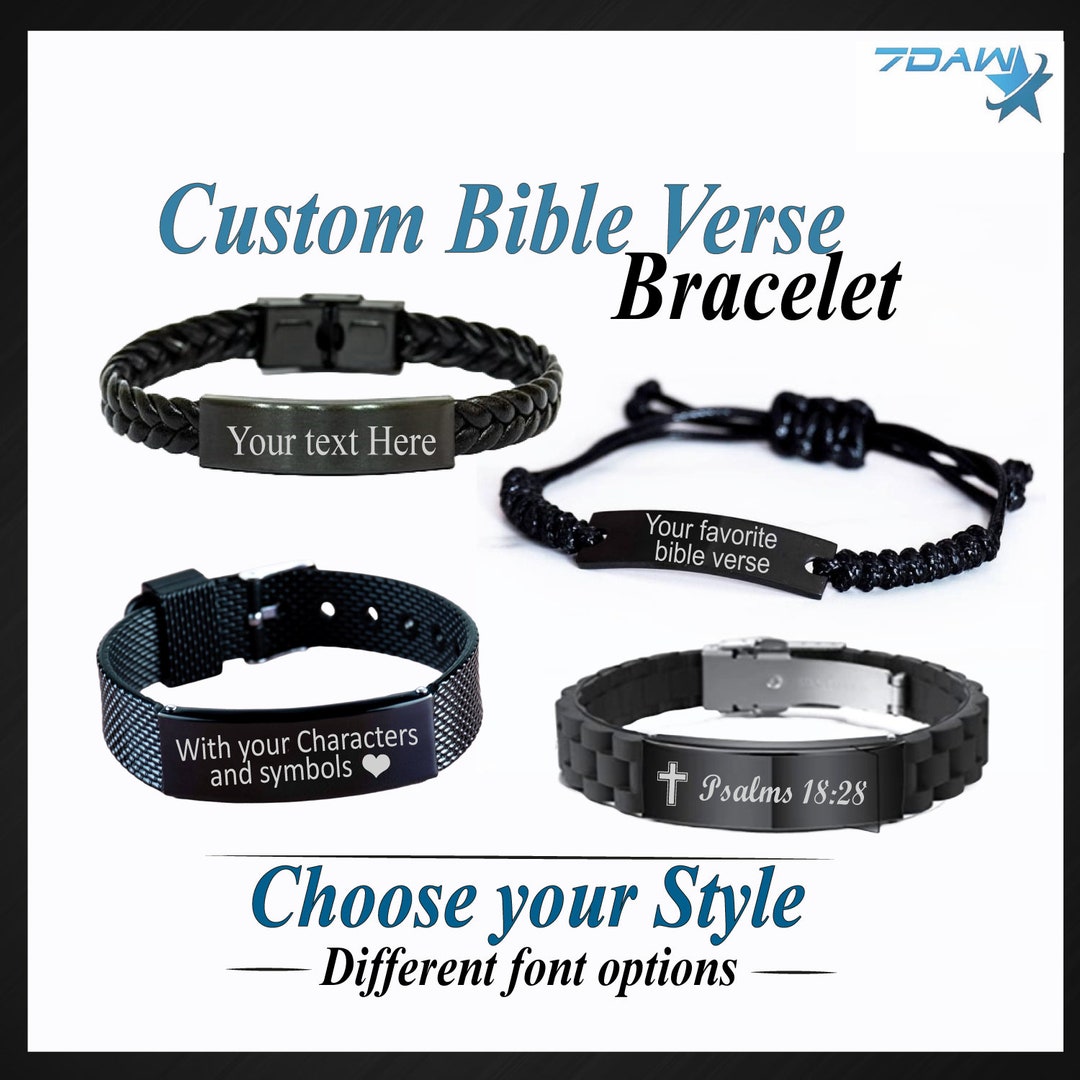 Personalized Bible Verse Bracelet Custom Engraved Scripture Black ...