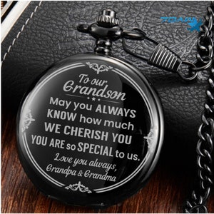 Customizable My Grandson Engraved Pocket watch Gift From Grandma Grandpa Love you For Birthday Graduation Christmas Gifts