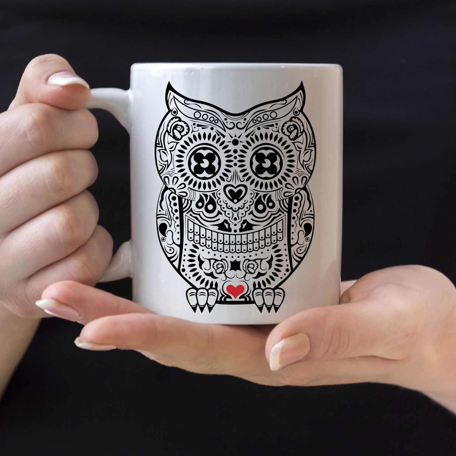 sugar skull owl mug - Personalize owl mug - sugar skull things