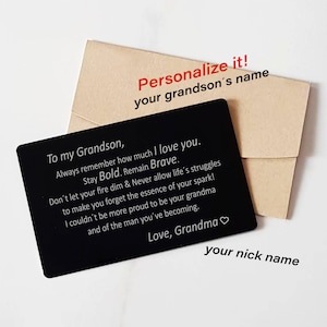 Tarjeta de billetera de nieto Insertar de la abuela Nunca olvide que te amo Billetera de metal personalizada Insertar tarjeta Nieto Cumpleaños Navidad