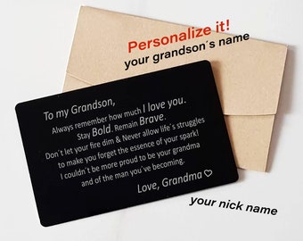 Grandson Wallet card Insert from Grandma Never Forget that i love you Personalized Metal Wallet Insert Card Grandson Birthday Christmas