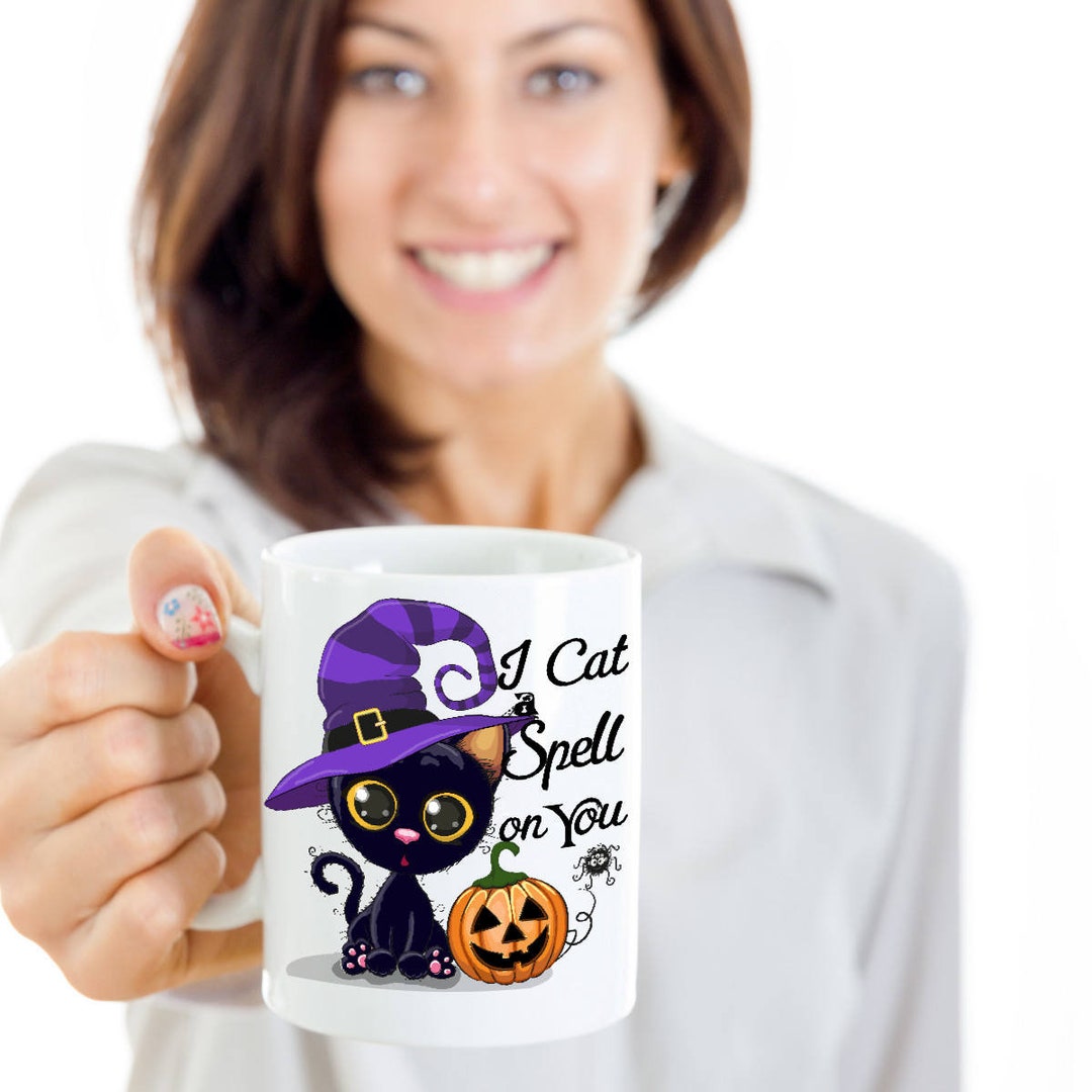 Black Cat Halloween Mug Unique Cat Lover Gifts Witch Hat Funny Etsy