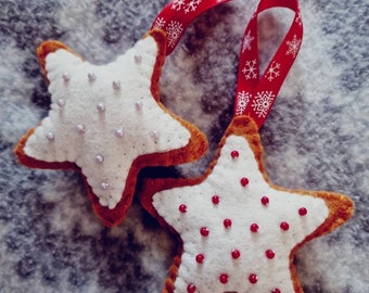 Adorno navideño de galleta con forma de estrella de fieltro: decoración navideña con cuentas
