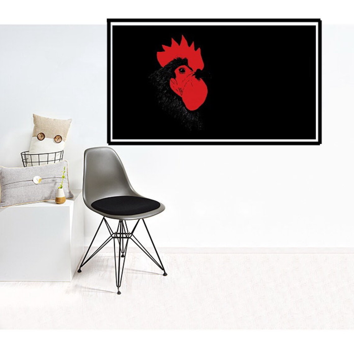 Druckbare Wandkunst Hahn Silhouette Druck Abstrakte Malerei Etsy