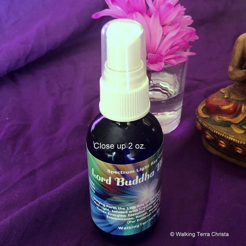 LORD BUDDHA BLESSINGS Healing Spray, Crystal Infused High Vibrational Spray with Essential Oils, Meditation, Mt. Shasta 2 oz. spray bottle image 2