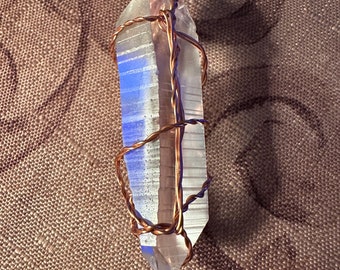 Lemurian Quartz Pendant: Wire Wrapped Spiritual Amulet