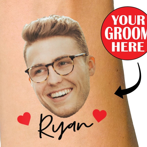 Custom personalized bachelorette party favor photo temporary tattoos, Groom face tattoos, party tattoos, groom tattoo, bachelorette favors