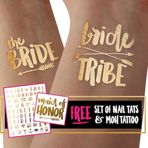 Bachelorette Party gold metallic Tattoos | Bridesmaid Gift | Bride Tribe Favor | Bachelorette Tattoos | Bridal Shower | Engagement Decor
