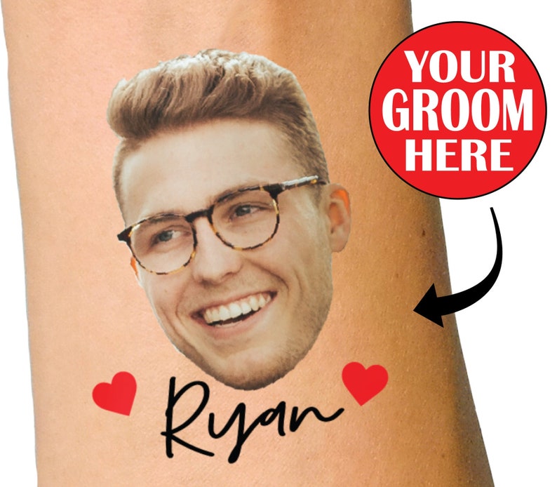 Custom personalized bachelorette party favor photo temporary tattoos, Groom face tattoos, party tattoos, groom tattoo, bachelorette favors image 1